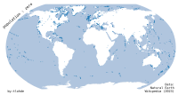 A map of the world with uninhabited islands highlighted