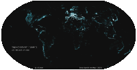 A map of world showing only 'peaks' from OpenStreetMap. Oceans, and land are black, and peaks are shown in blue, and regions with higher concentration of peaks in a lighter blue nearing white. More than anything this map shows how less populated regions of the world have had far fewer peaks mapped