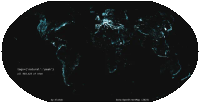 A map of world showing only 'peaks' from OpenStreetMap. Oceans, and land are black, and peaks are shown in blue, and regions with higher concentration of peaks in a lighter blue nearing white. More than anything this map shows how less populated regions of the world have had far fewer peaks mapped