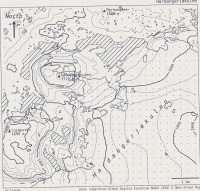 map of north western Hardangerjøkulen, Norway. The map is in black and white, and has been made to look like it was photocopied.